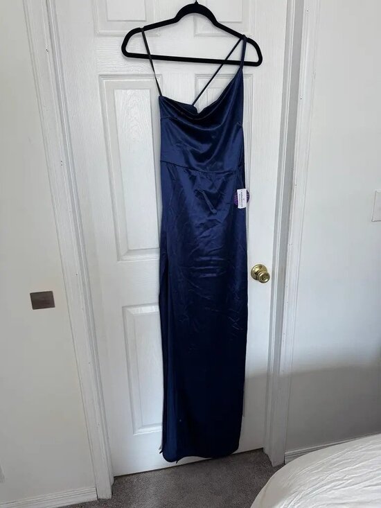 Navy blue satin maxi dress - Picture 1 of 2